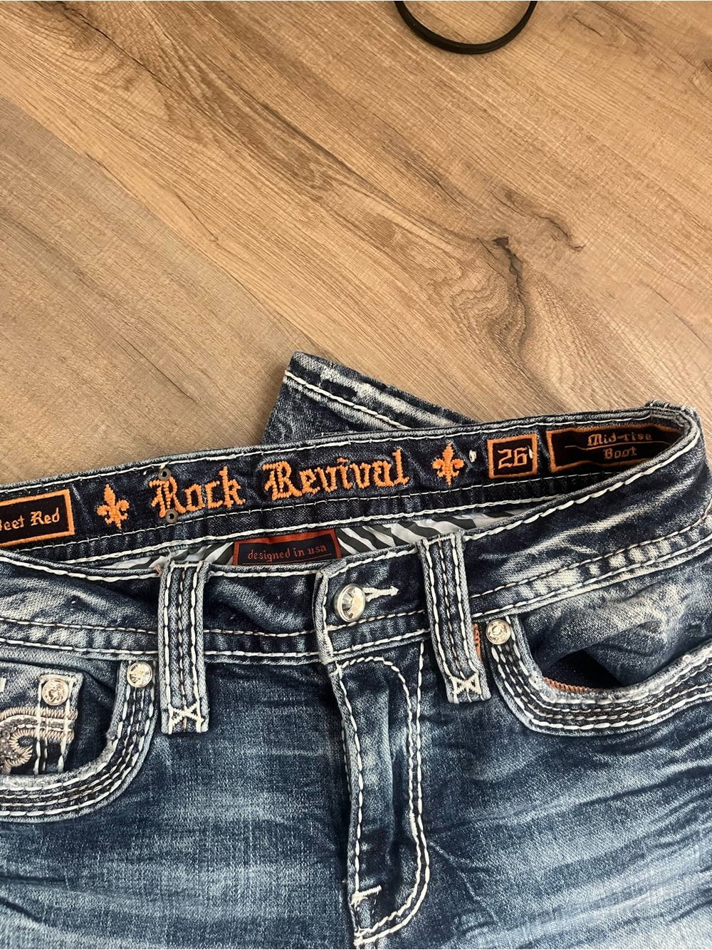 Rock Revival Faded Indigo Bootcut Jeans with Contrast Stitching - Picture 2 of 5